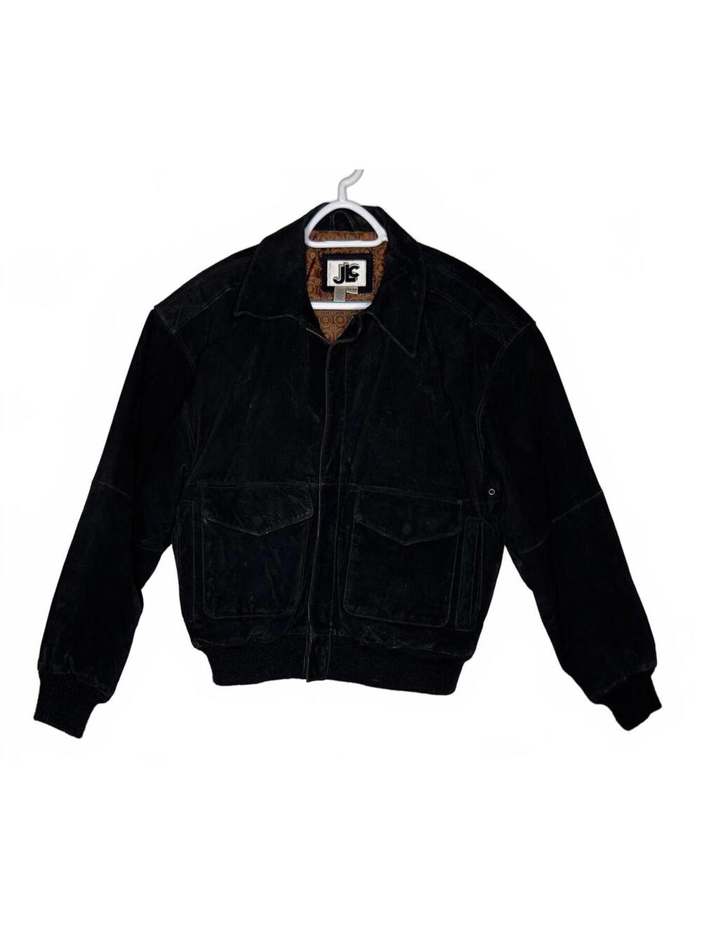 Vintage 90s JLC Men’s Black Suede Leather A-1 Style Bomber Jacket